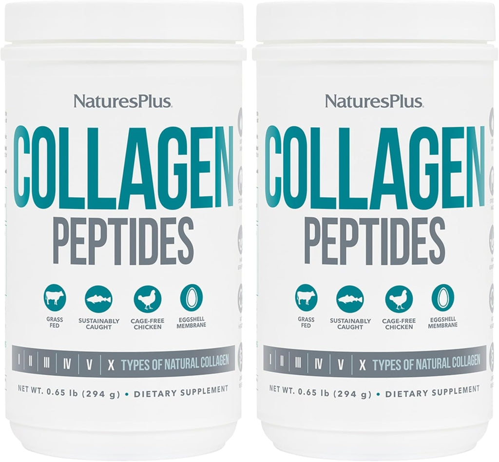 Natures Plus Collagen Peptides - 0.65 lbs Powder, Pack of 2 - Hair, Skin, Nail & Joint Health, Immune System Support - Non-GMO, Gluten Free - Up to 56 Total Servings
