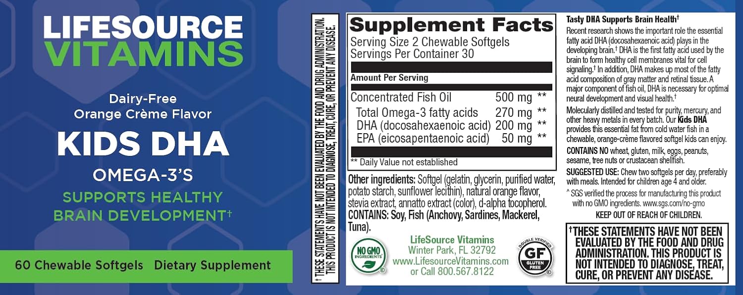 LifeSource Vitamins Kids DHA Omega 3's - 60 Great Tasting Chews -