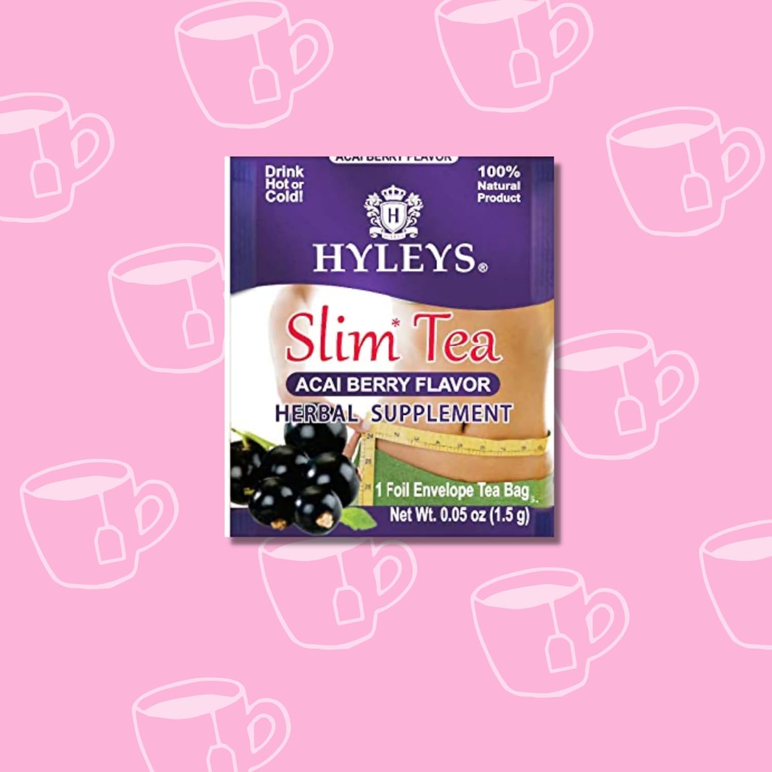HYLEYS Slim Tea Acai Berry Flavor - Weight Loss Herbal Supplement Cleanse and Detox - 25 Tea Bags (1 Pack)