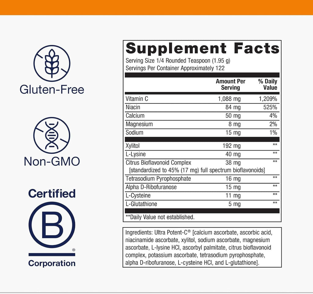 Metagenics Ultra Potent-C Vitamin C Powder - Immune Support Supplements* - Gentle On Stomach - with Bioflavonoids, L-Glutathione & L-Lysine - Non-GMO - Gluten-Free - 8.39 oz