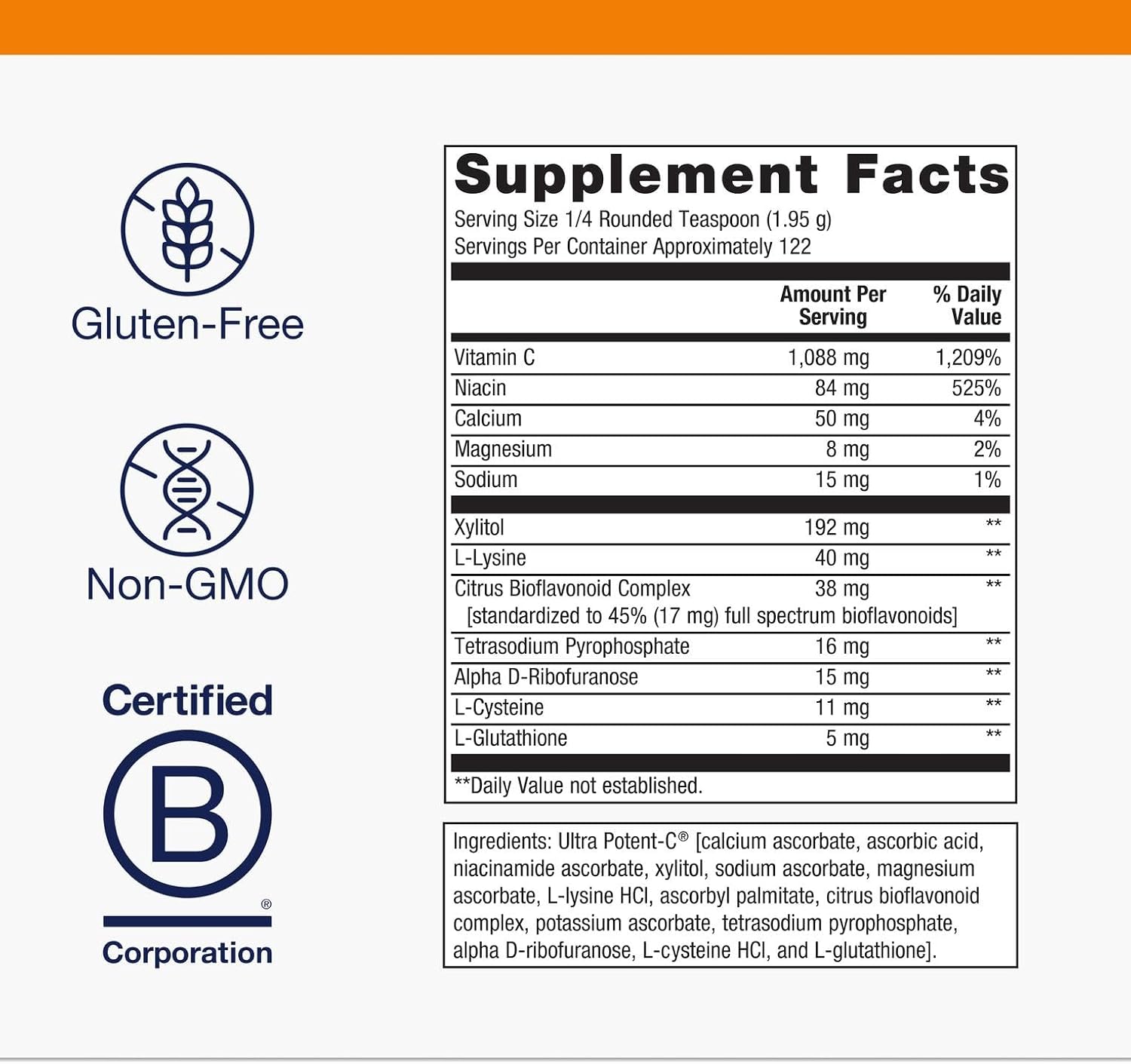 Metagenics Ultra Potent-C Vitamin C Powder - Immune Support Supplements* - Gentle On Stomach - with Bioflavonoids, L-Glutathione & L-Lysine - Non-GMO - Gluten-Free - 8.39 oz