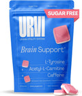 URVI® Brain Gummies – Caffeine, L-Tyrosine, Acetyl-L-Carnitine, L Methyl Folate (Quatrefolic® 5-MTHF), Vitamin B12 & Iodine – Boosts Energy & Focus – Sugar-Free – Strawberry Flavor – 60 Gummies
