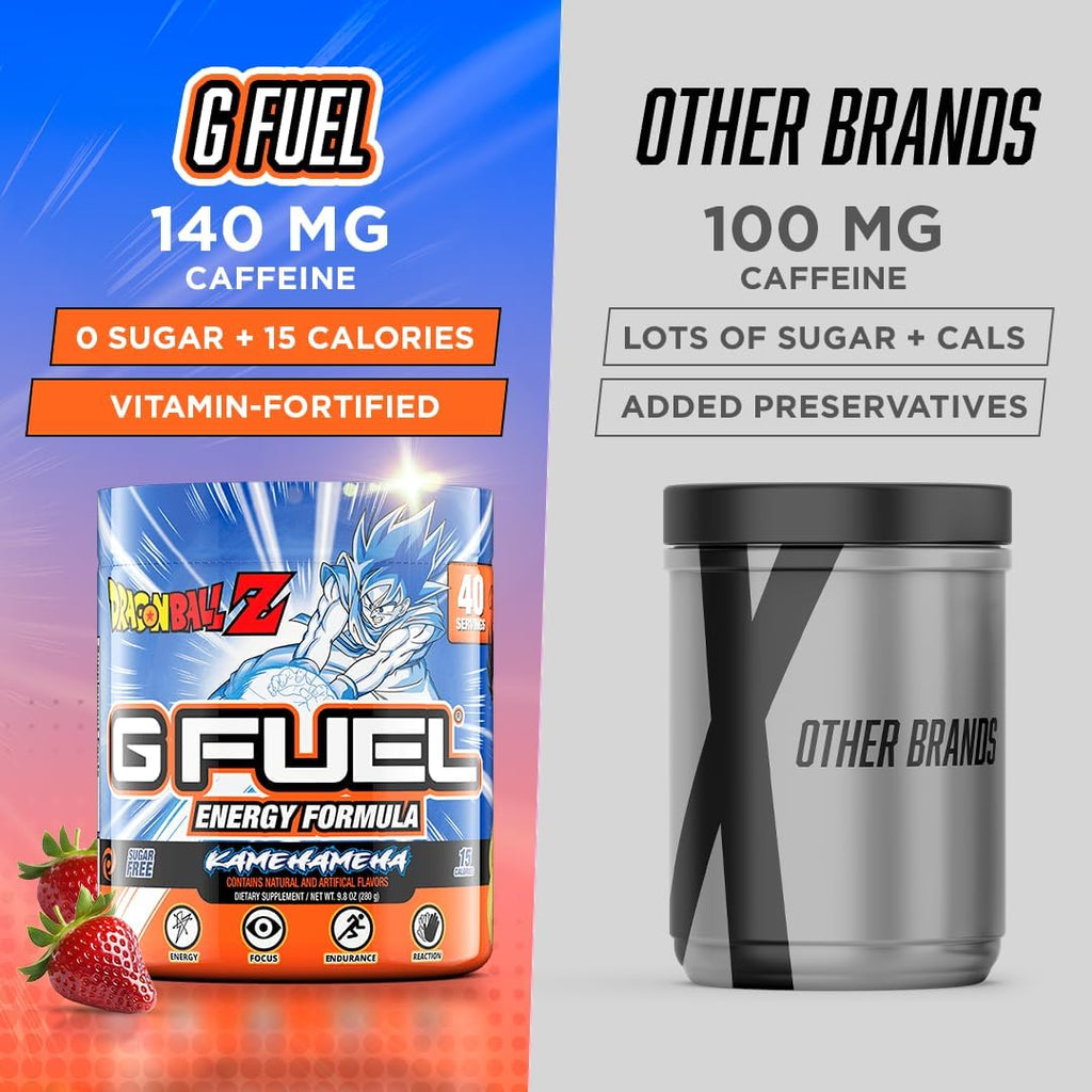 G Fuel Dragon Ball Z Energy Drink Powder, Pre Workout Caffeine Mix for Gaming, Sugar Free Focus Amino, Vitamin + Antioxidants, 9.8oz (Strawberry Lychee, 40 Servings)