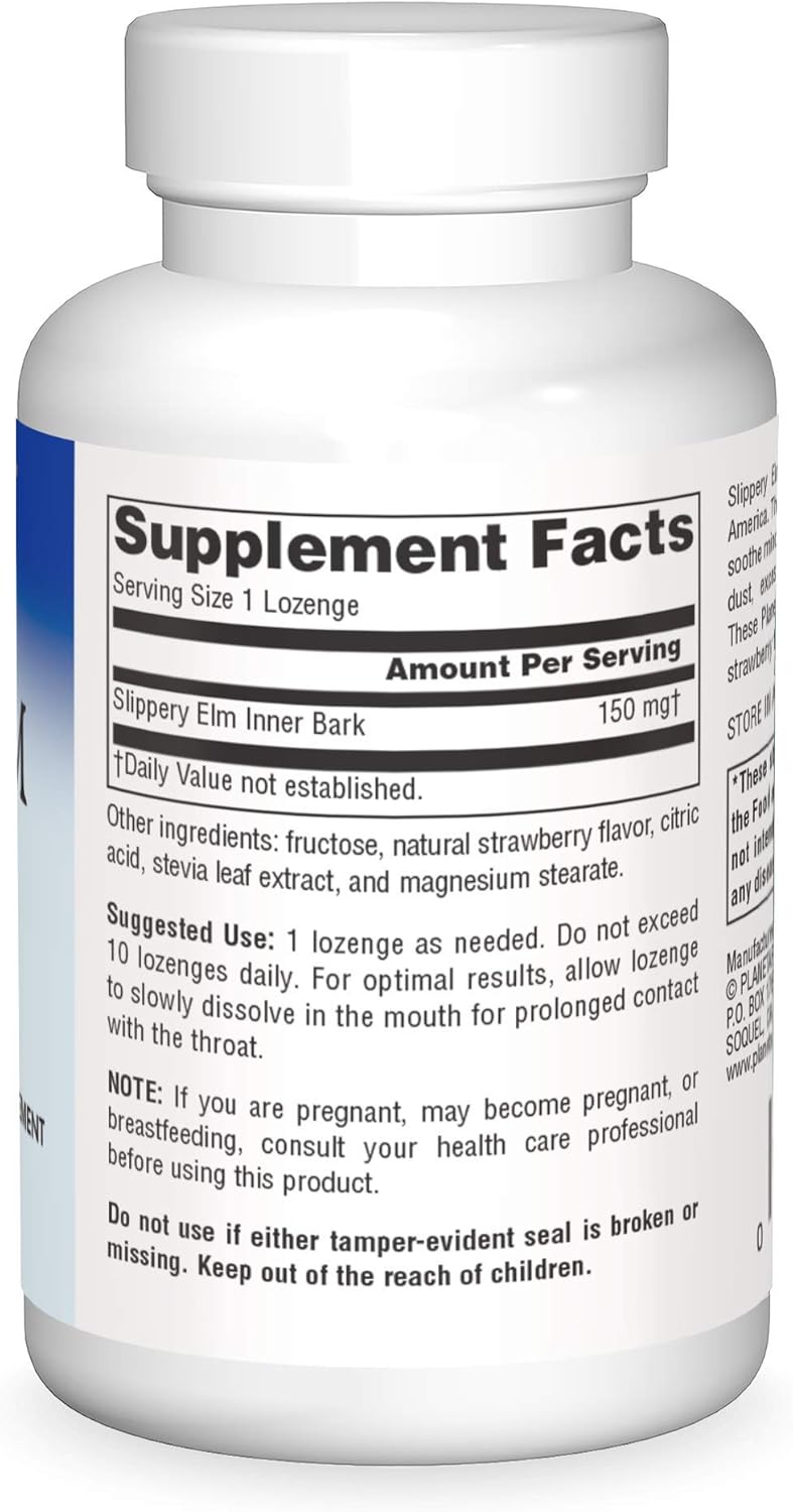 Planetary Herbals Slippery Elm Strawberry Lozenges, Herbal Throat Support, 100 Lozenge