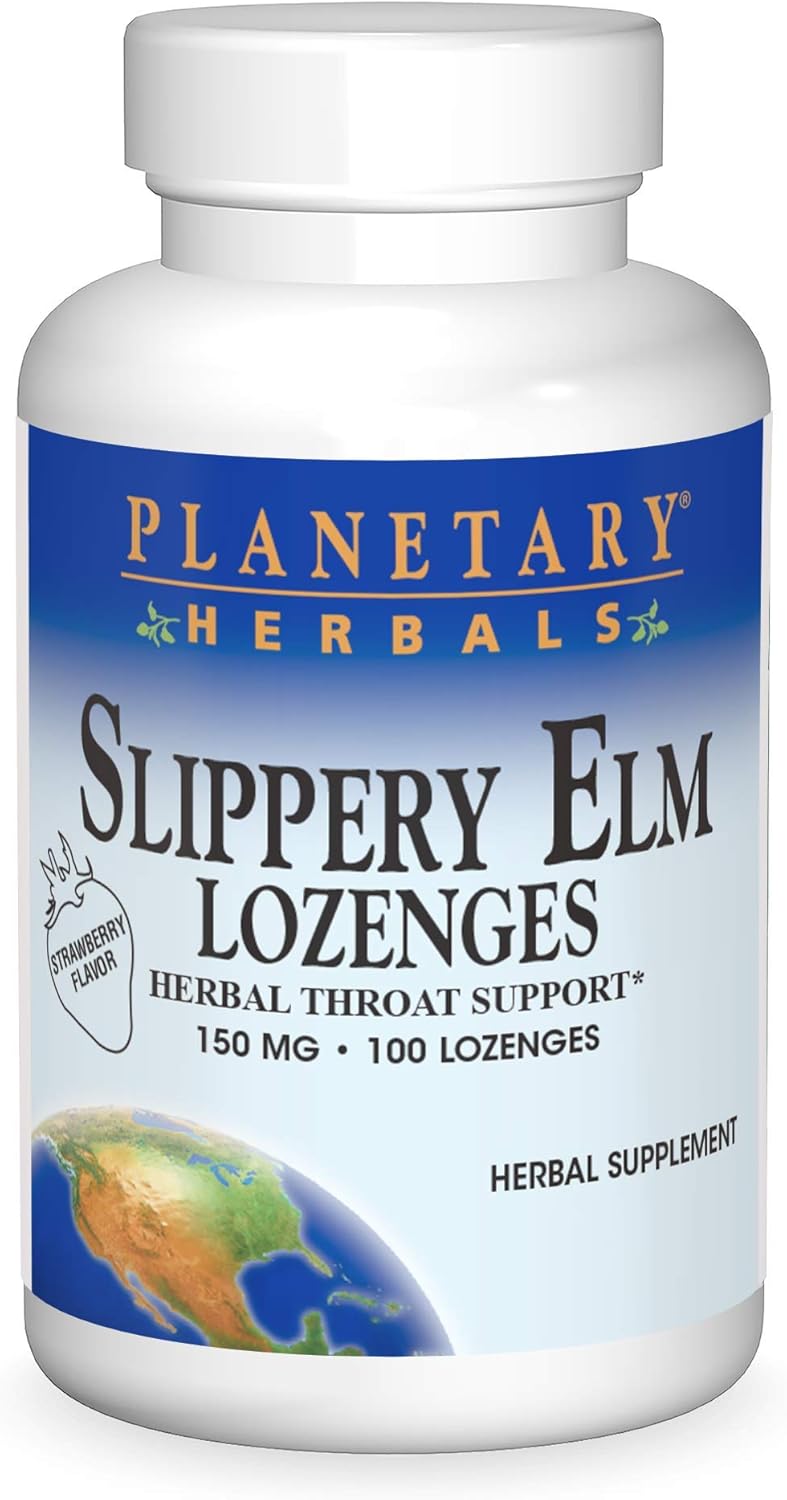 Planetary Herbals Slippery Elm Strawberry Lozenges, Herbal Throat Support, 100 Lozenge