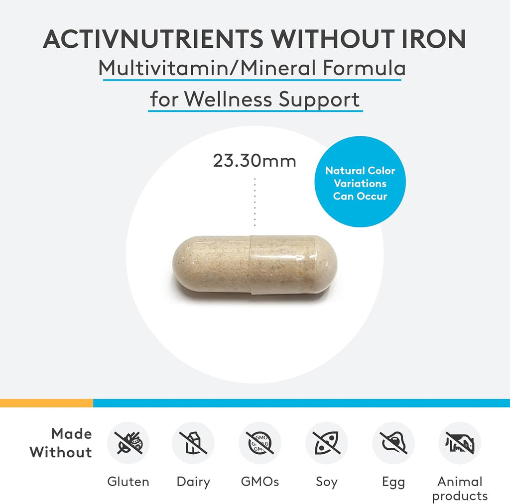 XYMOGEN ActivNutrients Without Iron - Multivitamin Multimineral for Wellness, Immune, Energy and Mood Support - Chelated Minerals + Active B Vitamins with Folate (240 Capsules)