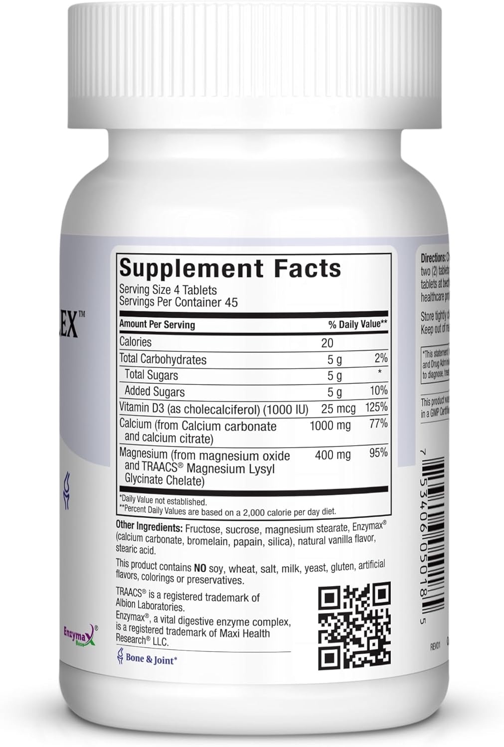 Maxi Health Chewable Calcium Complex – Vanilla Flavor Vitamin D3 and Magnesium Chewables to Help Support Bones – Kosher Magnesium and Calcium Supplement for Women and Men (180 Count)