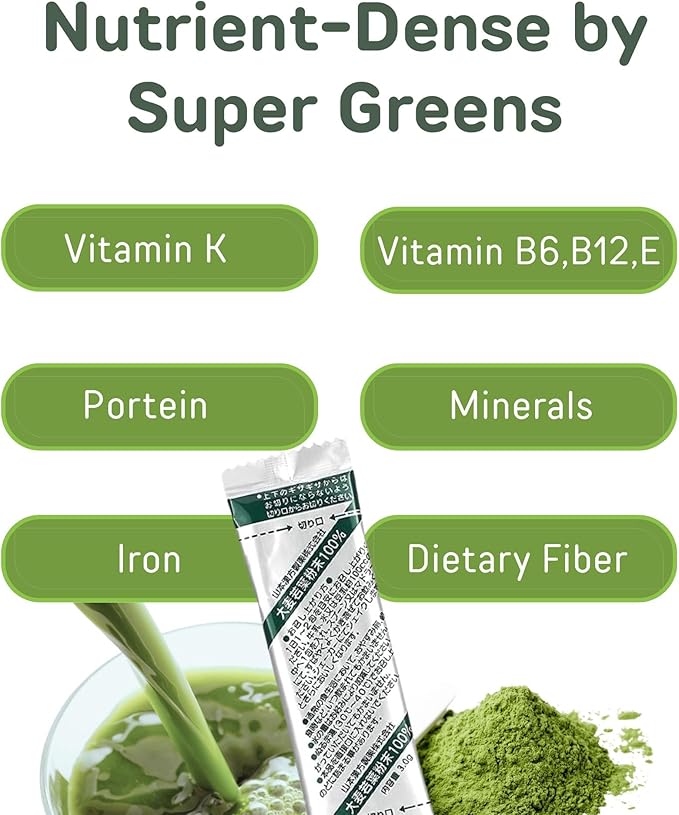 Yamamoto Kanpoh YAMAKAN Young Barley Grass Powder, Pure Green Juice Rich in Minerals, Vitamins & Plant-Based Protein for Women & Men, Barley Grass Juice Powder, from Japan, Non GMO 88 Sachets
