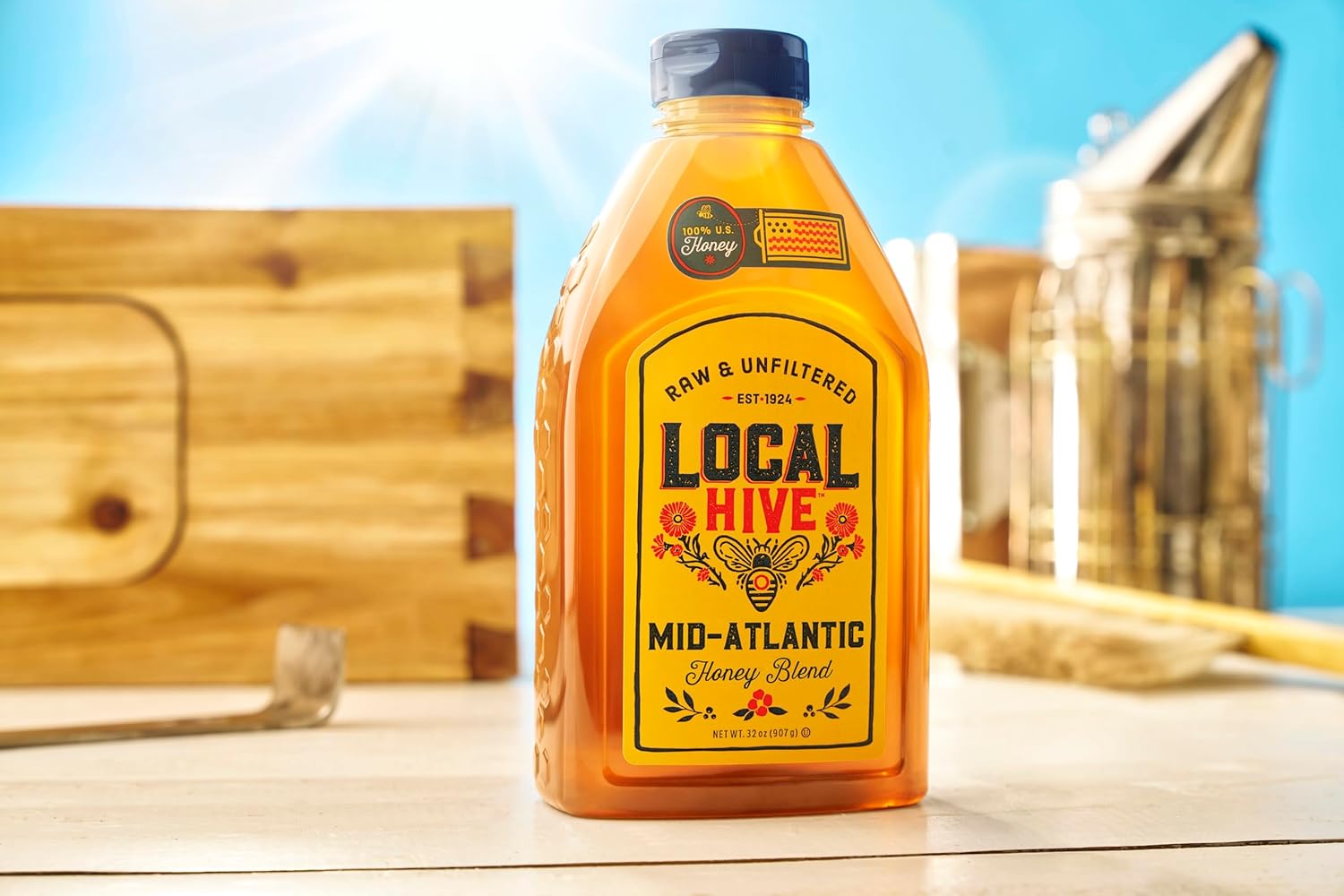 Local Hive Mid-Atlantic Raw & Unfiltered – 32 oz | 100% Pure U.S. Honey | Natural Sweetener Sourced from American Bees & Beekeepers | Medium-Bodied Light Floral Flavor | Ideal for Tea, Baking & Cooking