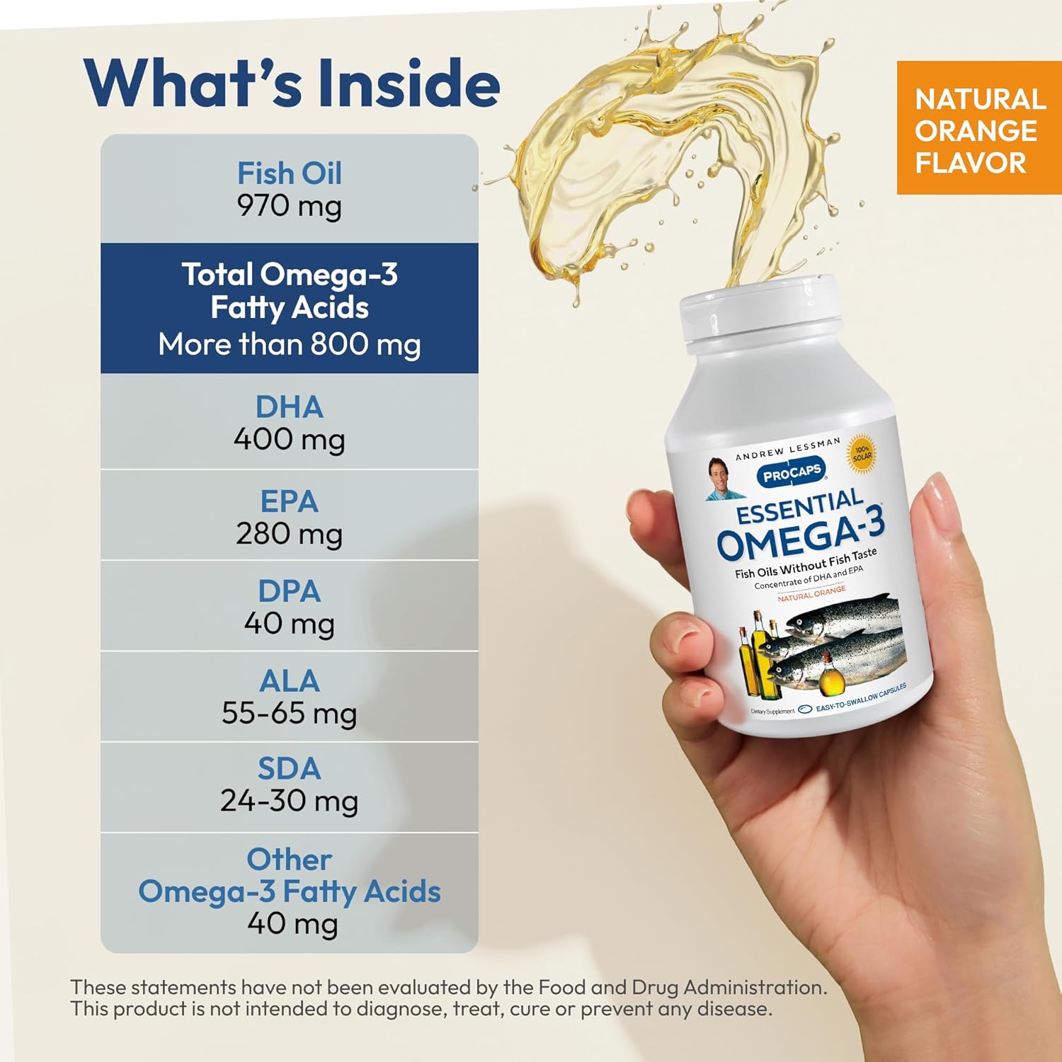 ANDREW LESSMAN Essential Omega-3 Orange - 360 Softgels - Ultra-Pure, High Potency Omega-3 Oils. High DHA, No Stomach Upset, No Contaminants, No Mercury. Small Easy to Swallow Softgels
