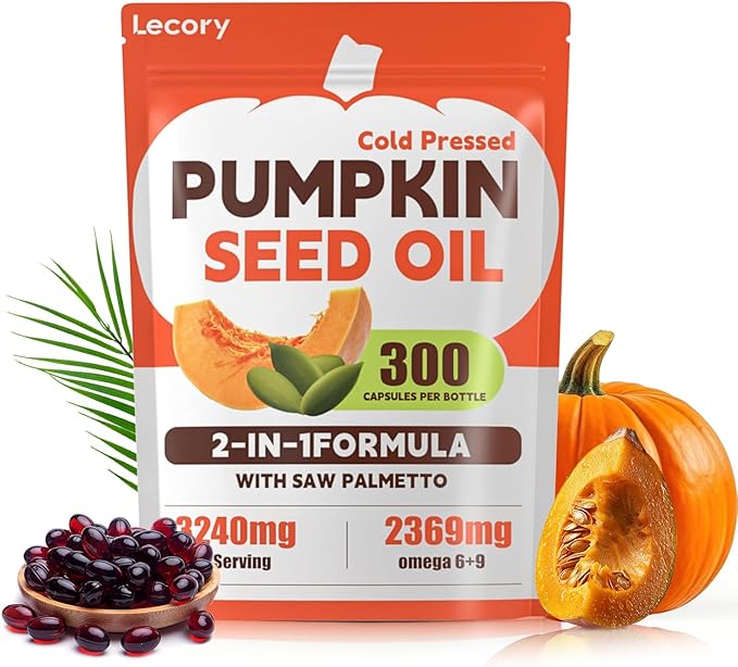 Pumpkin Seed Oil Capsules with Saw Palmetto - 3240mg - 300 Softgels, Cold Pressed, Essential Fatty Acids & Phytosterols, Natural Supplement for Hair Growth, Urinary - Non-GMO