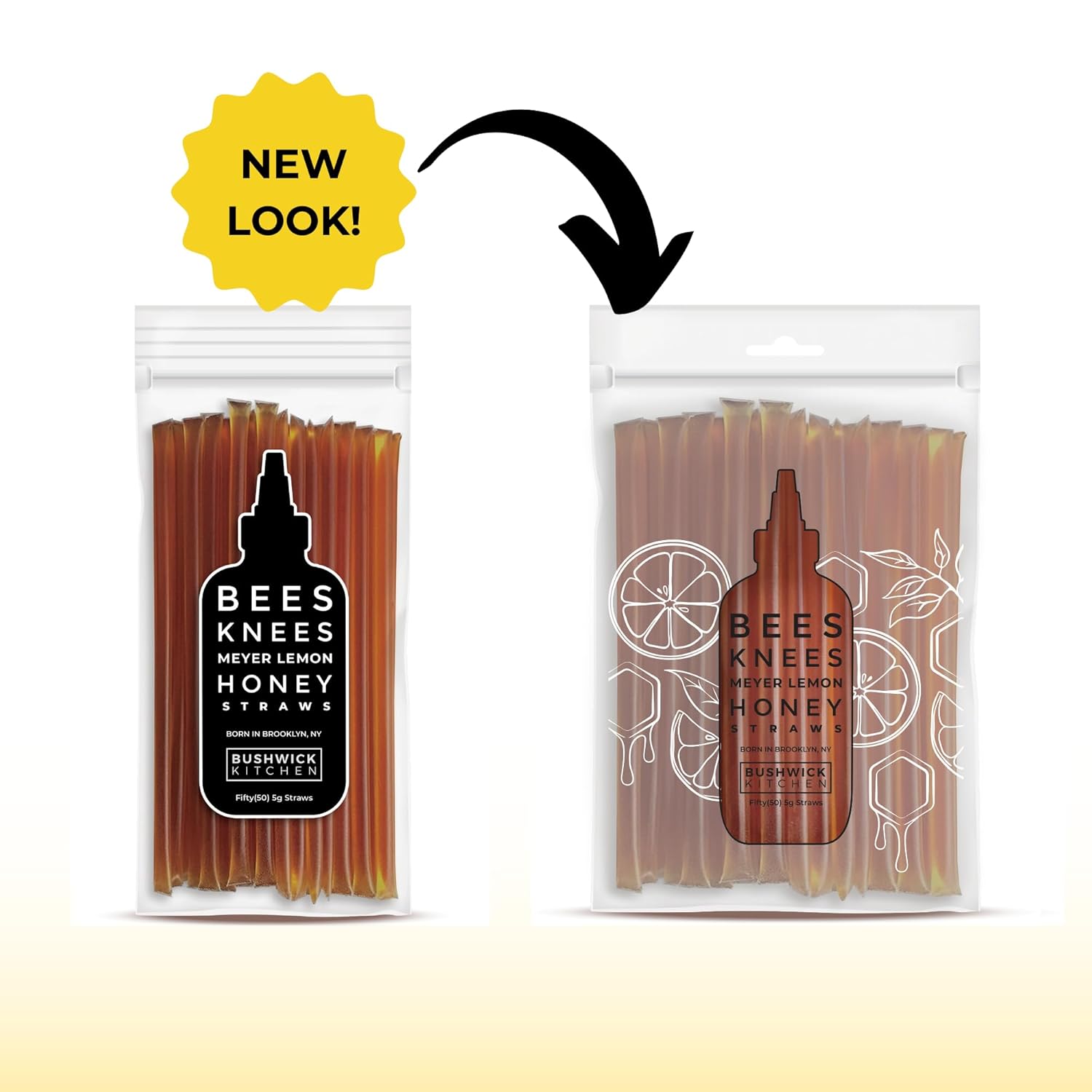 Bees Knees Meyer Lemon Raw Honey Sticks, 50 Count of Raw Honey Sticks for Tea, Made in the USA, Sweet with a Citrus Kick, Pure & All Natural, Unfiltered & Gluten Free, 50 Straws
