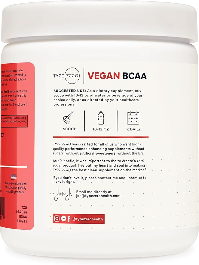 Type Zero Ultra Clean Vegan BCAA Powder + Electrolytes (Tropical Fruit Punch | 6G) 2:1:1 Sugar-Free/No Sucralose BCAAs Amino Acids Supplement - BCAA Vegan Amino Acids After Workout Drink, 30 Servings