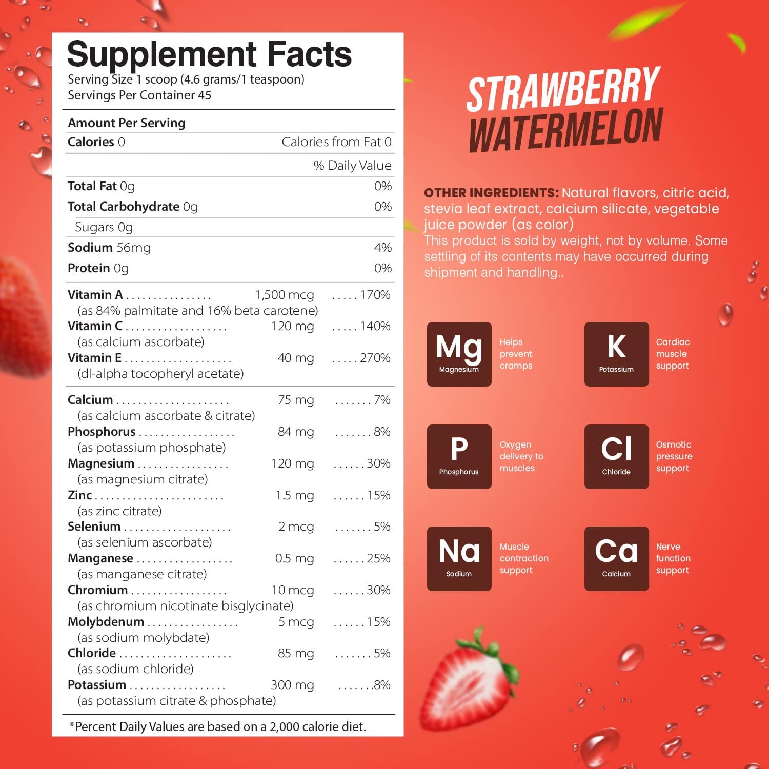 Electrolyte Powder - Refreshing Workout Recovery Electrolytes, Sugar Free, Gluten Free & Vegan, Pure Keto & Paleo Hydration Beverage, Immune Boosting Vitamins (198 Grams, Strawberry Watermelon)