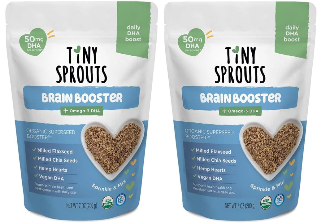 Superseed Organic Milled Chia, Flaxseed and Hemp Heart Brain Booster with Vegan Omega-3 DHA S Prebiotic Fiber Protein Gluten Free Seeds for 6M+ Babies Toddlers & Kids (7oz x 2 Pack)