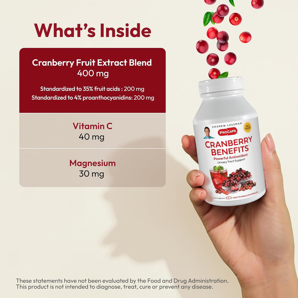 ANDREW LESSMAN Cranberry Benefits - 360 Capsules - Supports Bladder, Kidney and Urinary Tract Health. High Potency Standardized Extracts of Cranberry Fruit, Small Easy to Swallow Capsules