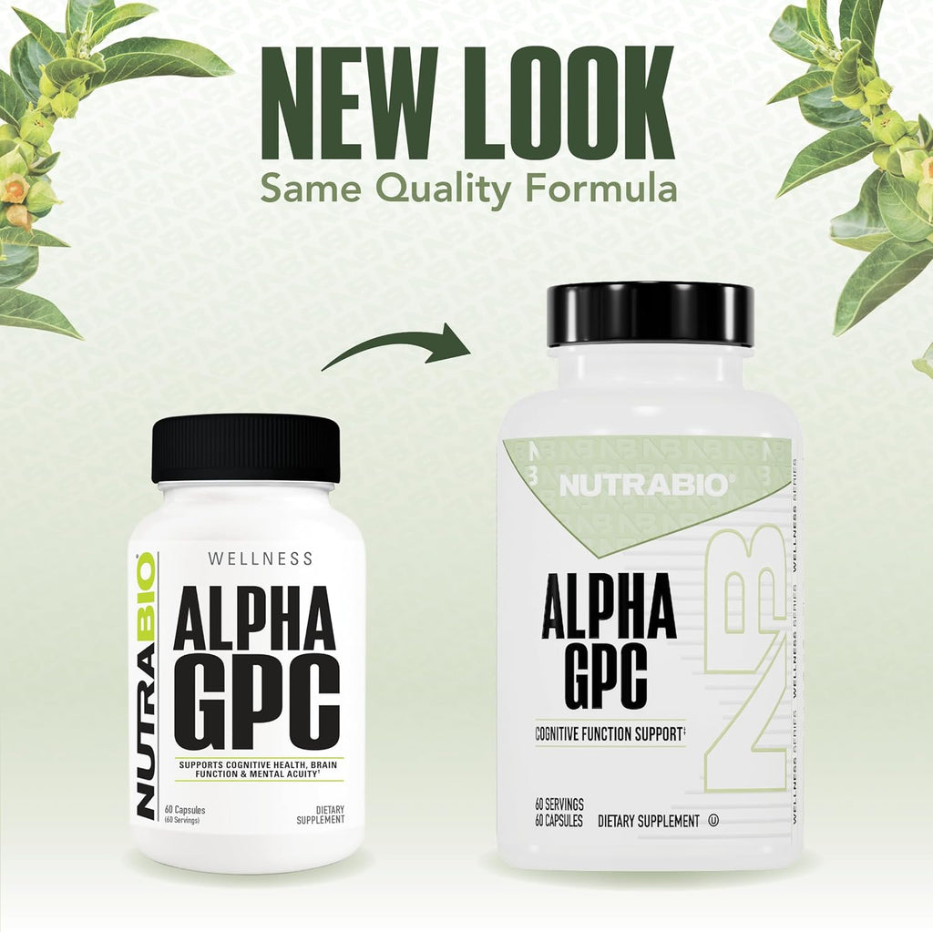 NutraBio Alpha GPC, Brain Support & Improved Memory Function, 300mg - 60 Vegetable Capsules