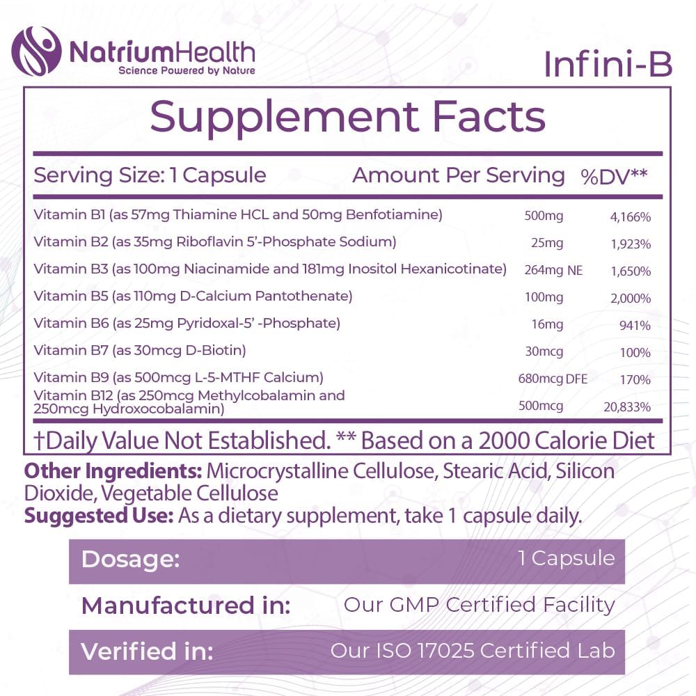 Nootropics Depot Infini-B Advanced B-Complex | Optimal Absorption & Bio-Availability | Enhanced Cognitive & Metabolic Support | 120 Capsules