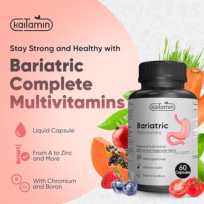 Bariatric Multivitamin with Iron – Post Bariatric Surgery – Gastric Bypass & Sleeve Support – for Women & Men – Easy to Swallow – B12, B6 & 42 Superfoods –Gluten-Free- 120 Caps 2-Month Supply
