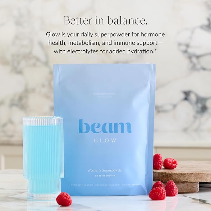 Beam Glow, Hormone Balance for Women, Cortisol Support for Women, Thyroid Support Powder with Selenium, Bromelain and Chasteberry, PMS Relief, Hair Skin & Nails, Health and Wellness Gift, 30 Servings