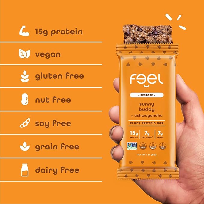 Feel Vegan Protein Bars | Sunbutta Choco Chip | Keto | Gluten Free | Organic | 15g Plant Protein | Low Carb | High Protein | Dairy Free | Low Sugar | Nut, Grain, Soy Free | Non GMO | 10 Pack