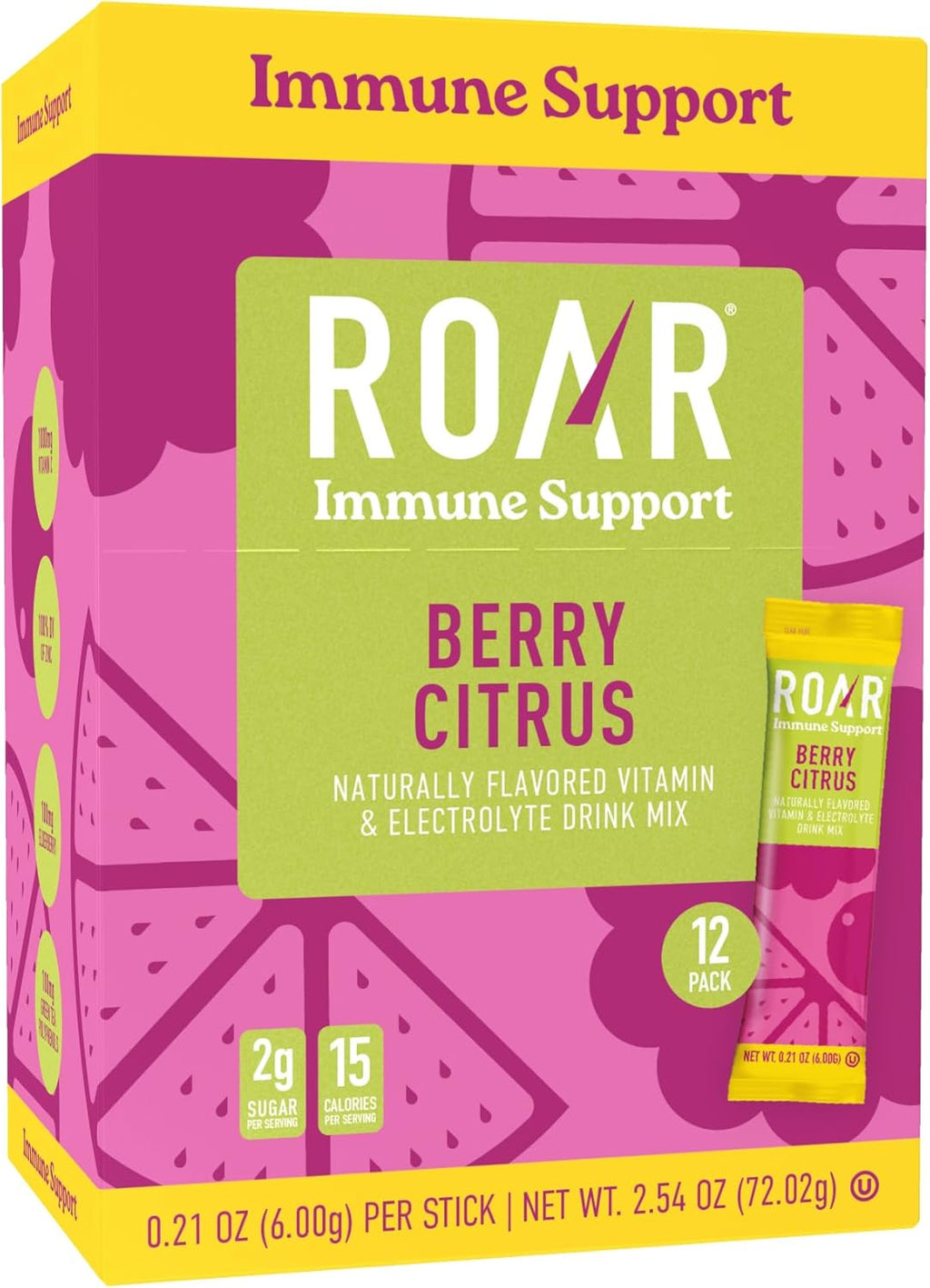 ROAR Immune Support Powder - Hydration Packets with Zinc and Elderberry - Electrolytes Powder - No GMOs, Gluten Free - Berry Citrus - 12 pc
