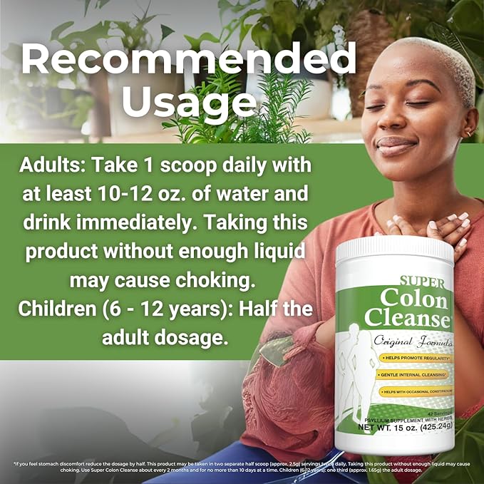 Health Plus Super Colon Cleanse Original Formula (1990-2025), 15 oz Powder, 42 Servings, with Psyllium Husk and Senna Leaf for Constipation Relief and Digestive Support