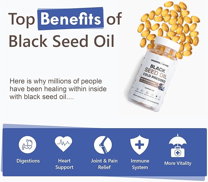 ORGANICS NATURE Black Seed Oil Capsules (2 Bottles) & Sea Moss Gummies (2 Bottles) | Vegan Softgels, for Hair, Skin, Heart, Joint Support, Lung Detox, Energy, Mucus Clear, Thyroid, Digestion Omega 3s