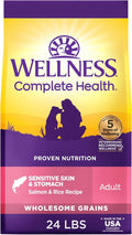 Wellness Complete Health Sensitive Skin & Stomach Dry Dog Food, Wholesome Grains, Natural, Salmon & Rice Recipe, (24-Pound Bag)