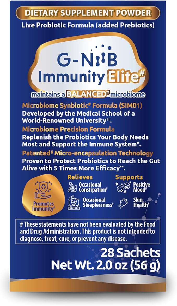 Immunity Elite (SIM01 Synbiotic Formula) - Potent Live probiotics and Added prebiotics to Support Immunity, Regularity, Sleep, Mood, and Skin - 5X More Effective in Reaching The Gut Alive