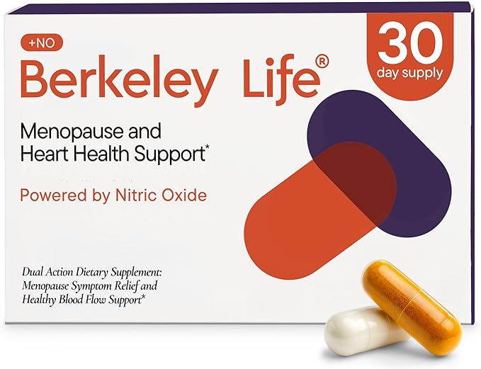 Berkeley Life Menopause and Heart Health Support Supplements - Dual-Action Dietary Supplement for Menopause Symptom Relief & Heathy Blood Flow Support for Women Powered by Nitric Oxide - 60 Capsule