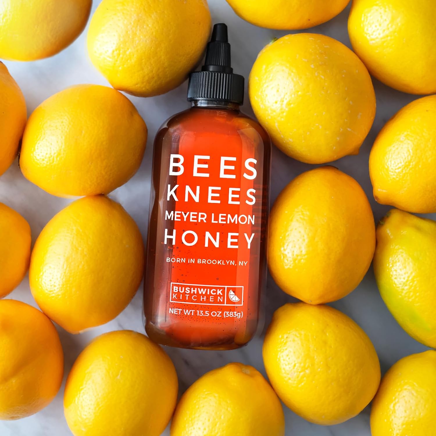 Bees Knees Meyer Lemon Honey Squeeze Bottle, Raw Honey for Tea, Sweet & Bright, Infused with Citrus & Made in the USA, Pure & All Natural, Unfiltered & Gluten Free, 12.5oz