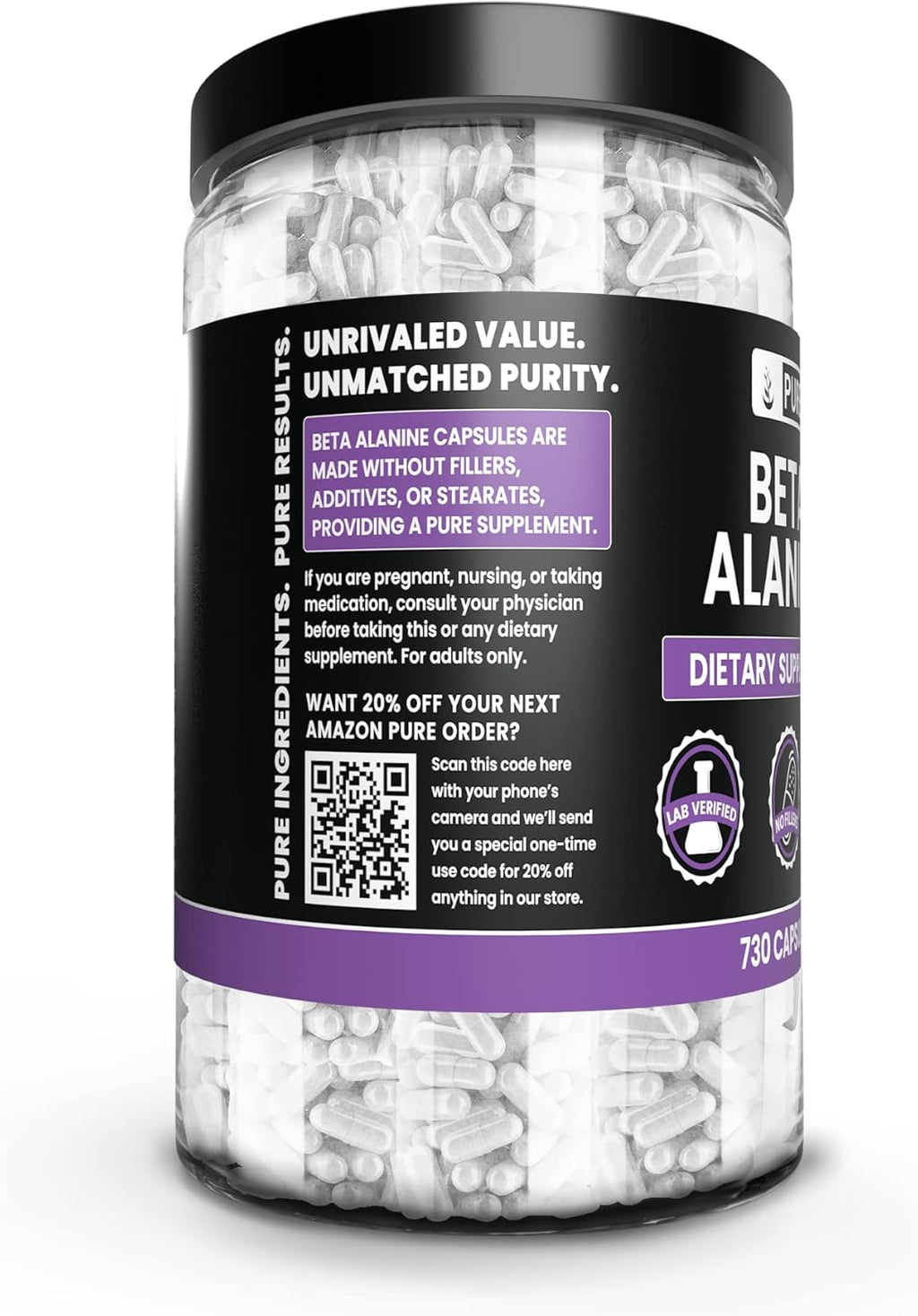 Pure Original Ingredients Beta Alanine, (730 Capsules) Always Pure, No Additives Or Fillers, Lab Verified