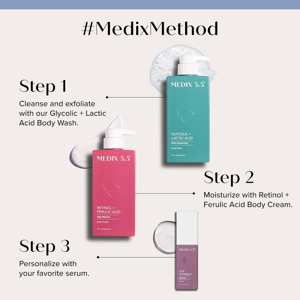 Medix 5.5 Retinol Body Lotion Firming Moisturizer | Crepey Skincare Treatment | Retinol Body Cream | Anti Aging Firming Cream For Women Targets Look Of Crepe Skin, Wrinkles, & Sagging Skin, 2-Pack