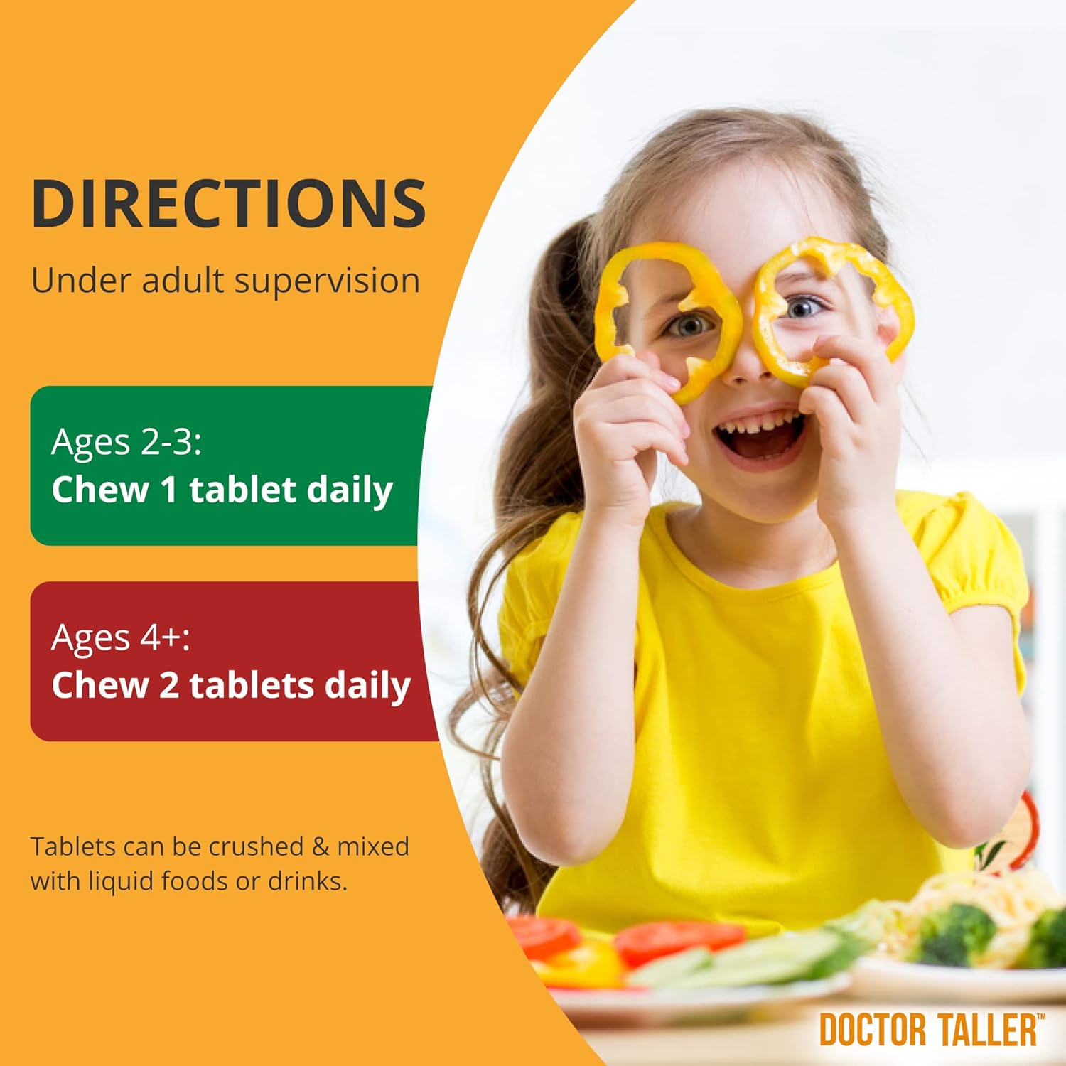 Doctor Taller Kids - Kids Multivitamins, Toddler Vitamins - Support Healthy Bone Health and Bone Strength for Ages 2 to 9 - Grape Flavor - 60 Vegan Chewable Tablets | 3 Pack