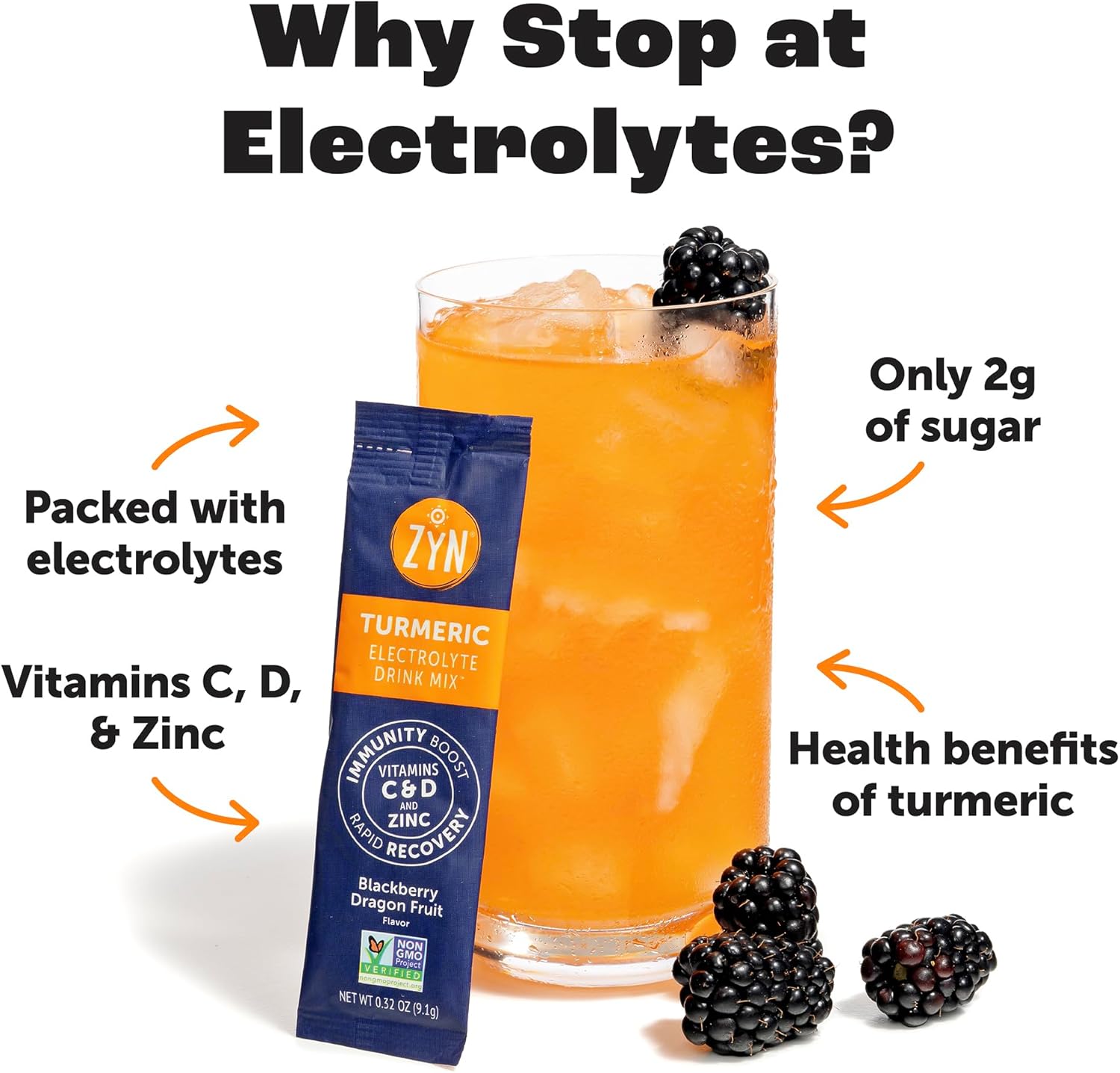 ZYN Electrolyte Drink Mix Hydration Packets, Electrolytes Powder, Hydration Packets w/Turmeric Curcumin, Vitamin C and D, Zinc, Hydrate Electrolyte Powder Packets for Wellness, Variety Pack of 16