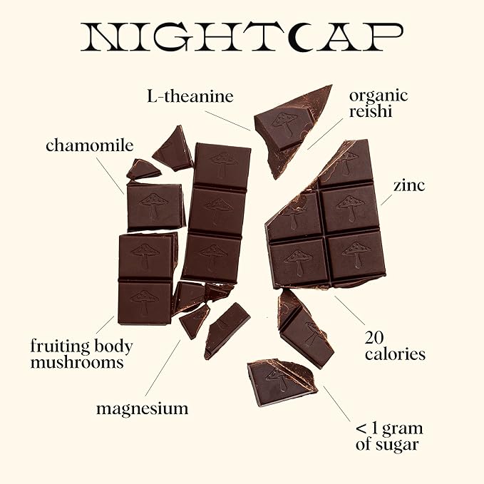 Alice Mushrooms Nightcap | Mushroom Chocolates | Supports Deep Sleep, Calm Mind, and Stress Relief - Reishi & L-Theanine | Regulates Sleep Cycles & Reduces Tension - Magnesium, Zinc