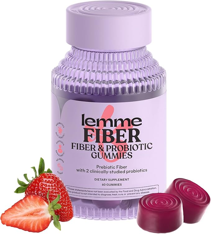 Lemme Fiber & Probiotic Gummies for Adults, Promotes Regularity & Digestive Health, No Sugar Added Strawberry Flavor, 4g Prebiotic Fiber & Clinically Studied Probiotic Strains, (60 Count)