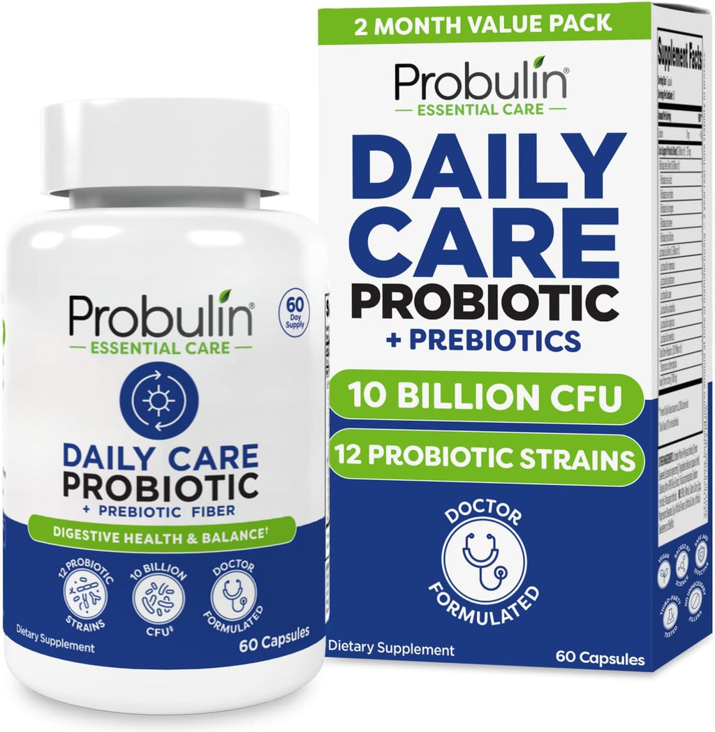 Probulin Daily Care Probiotic Supplement, Digestive, Gut, and Immune Health Support Capsules for Men and Women, 10 Billion CFU, Vegan, 60 Count Bottle