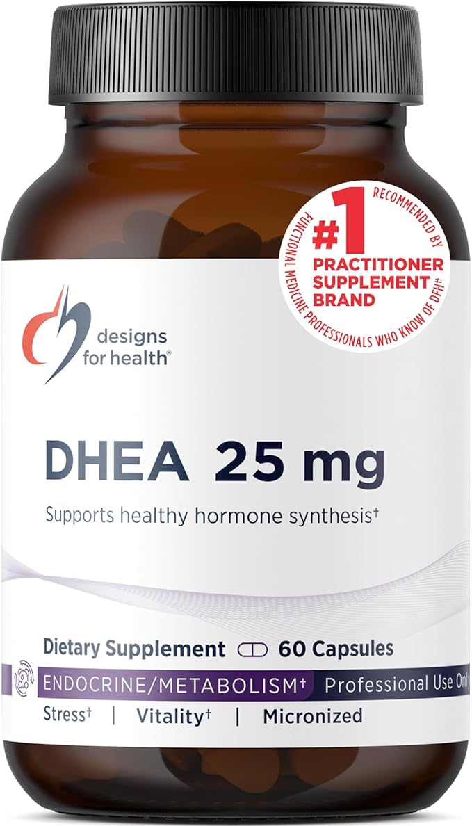 Designs for Health DHEA 25mg - DHEA Supplement for Men + Women - Supplement to Help Support Healthy Aging, Muscle Integrity, Energy + Hormonal Synthesis - Non-GMO (60 Capsules)