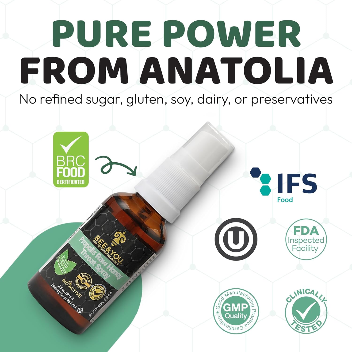 Bee and You Natural Bee Propolis Throat Spray for Immune Support Sore Throat Relief and Oral Support for Adults and Kids 1 fl oz