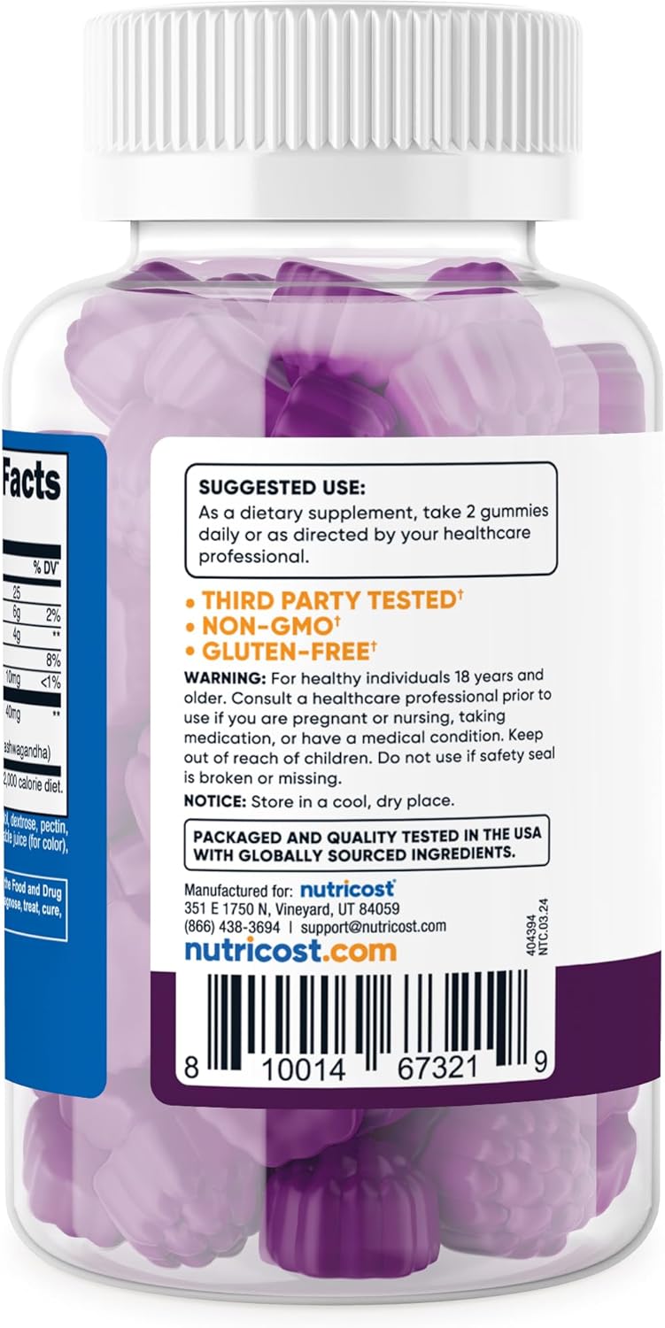 Nutricost Ashwagandha Gummies 1200mg Equivalent Per Serving (Mixed Berry Flavor), 60 Gummies, 30 Servings