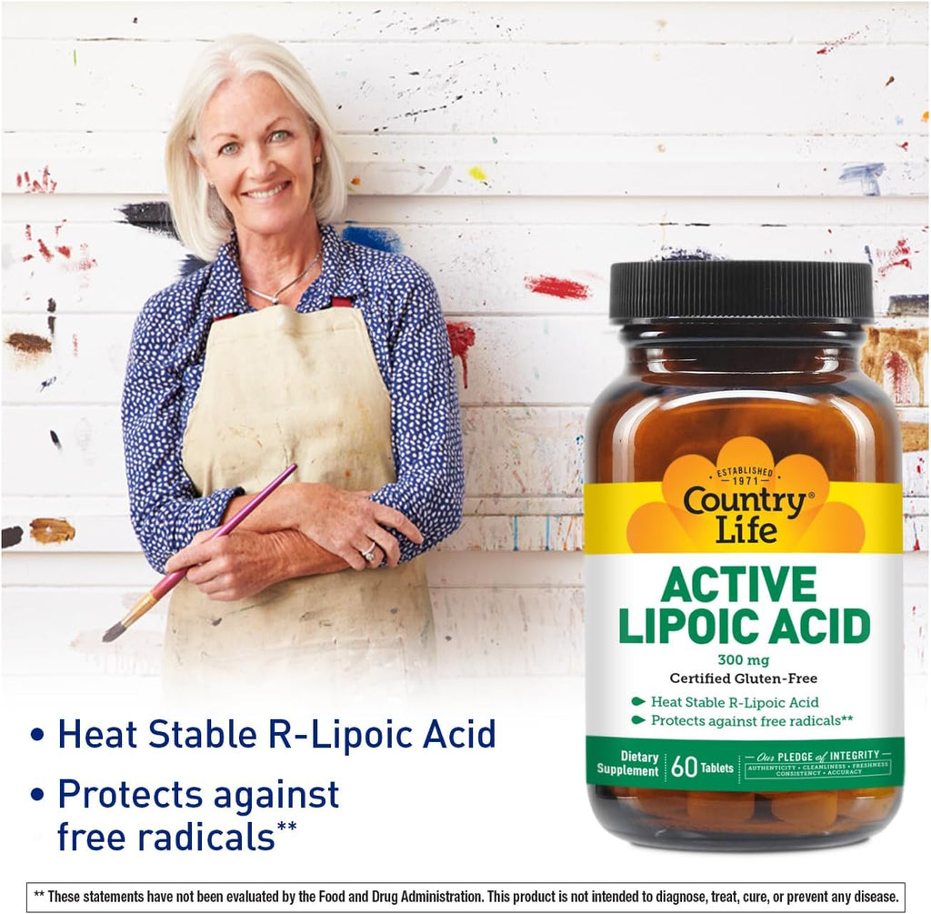 Country Life R-Alpha Lipoic Acid Complex 300mg - Alpha-Lipoic Acid 270mg & R-Lipoic Acid 30mg - Antioxidant Support - No Yeast, Corn, Wheat, Soy, Gluten, Milk - Alpha Lipoic Acid Supplement