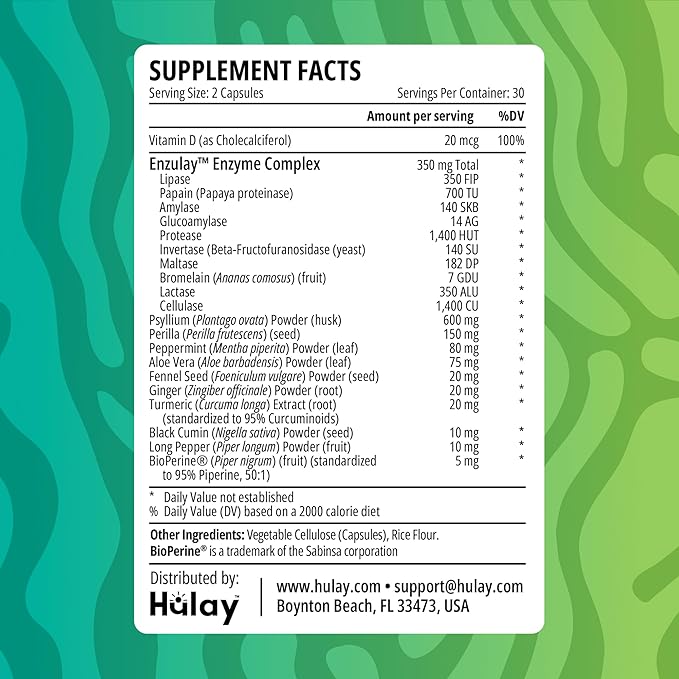 3-in-1 Gut Health Supplement - Debloat Pills - Gas and Bloating - Lactase, Protease, Amylase and Lipase Digestive Enzymes - Peppermint, Turmeric and Psyllium Husk Capsules - Women, Men - 60 Caps Vegan
