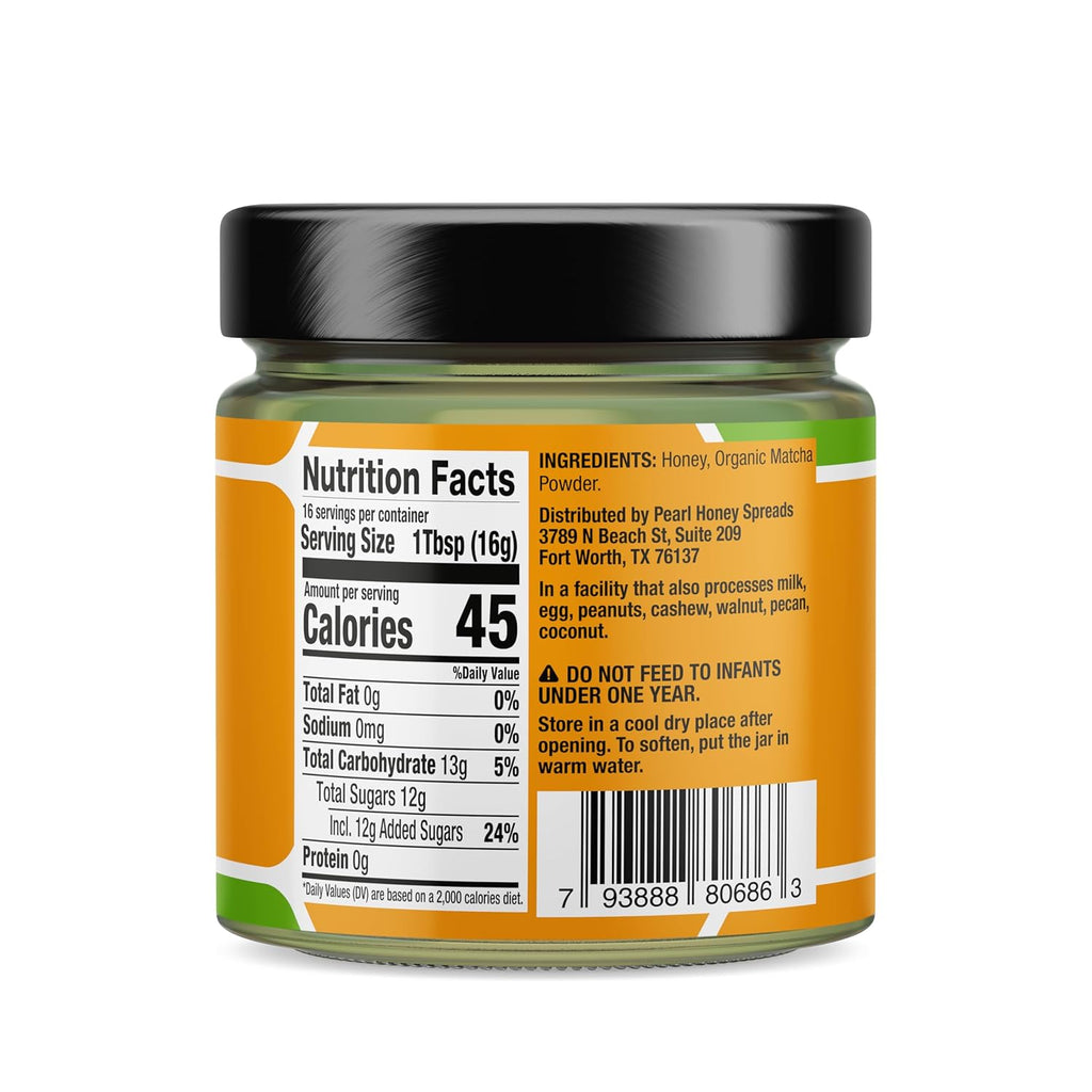 Pearl Honey Spreads - Organic Matcha Flavored Creamed Raw Honey - Chemical Free, Dairy Free, Soy Free & 100% Naturally Flavored |8.8oz Jar