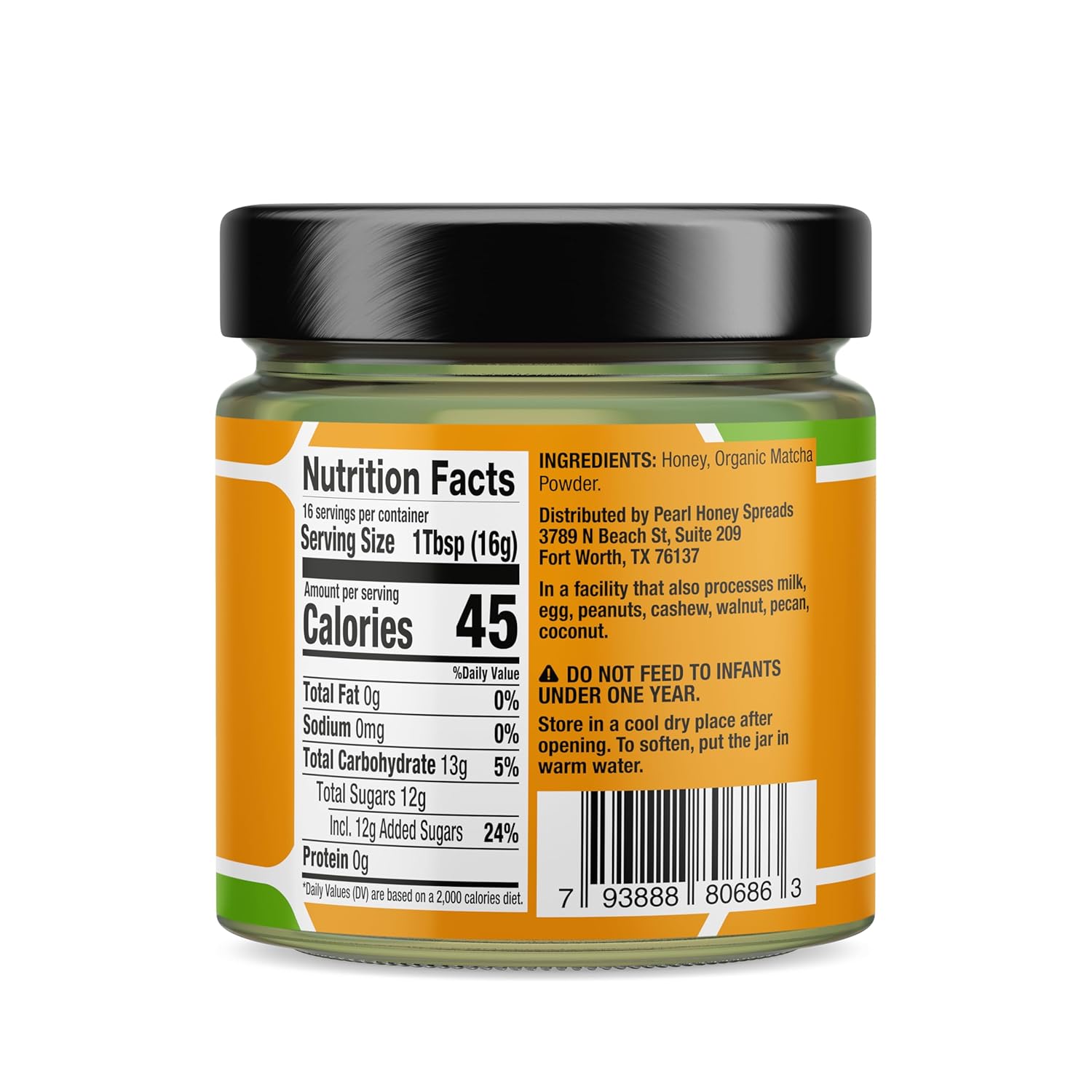 Pearl Honey Spreads - Organic Matcha Flavored Creamed Raw Honey - Chemical Free, Dairy Free, Soy Free & 100% Naturally Flavored |8.8oz Jar