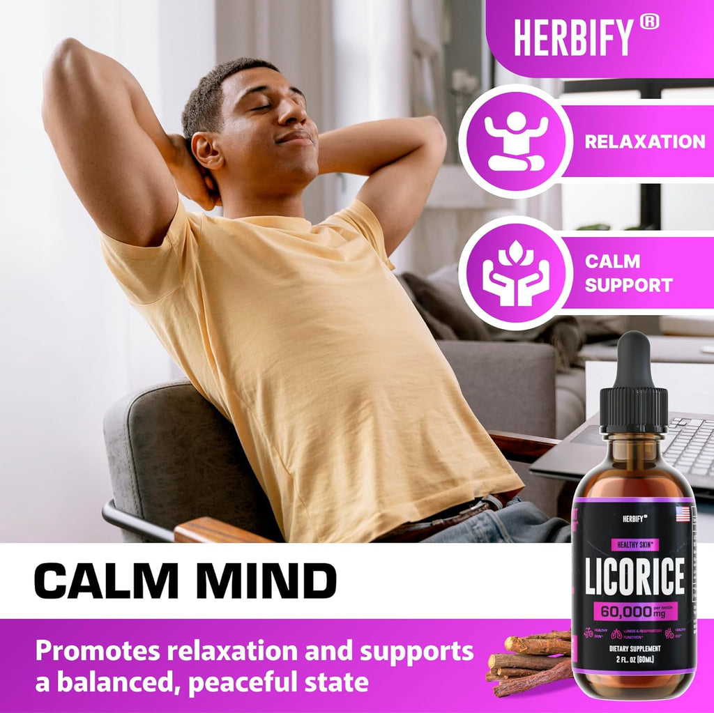 HERBIFY Licorice Root Extract - Powerful Licorice Supplement - Lung Support Supplement - Licorice Extract for Skin Health and Immune Support - Made in USA - 2oz