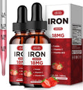 (2 Pack) Liquid Iron Supplement for Women & Men Iron Drops Iron Supplements for Anemia with Folate, Vitamin C, B12 for Red Blood Cell Support-Strawberry, 4 Fl Oz