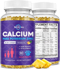 Calcium Potassium Magnesium Gummies for Kids & Adults, with Hydrolyzed Collagen, Zinc, Phosphorus, Multivitamin for Sleep, Bone Strength, Density Support, Sugar Free, Pineapple Flavor, 60 Gummies