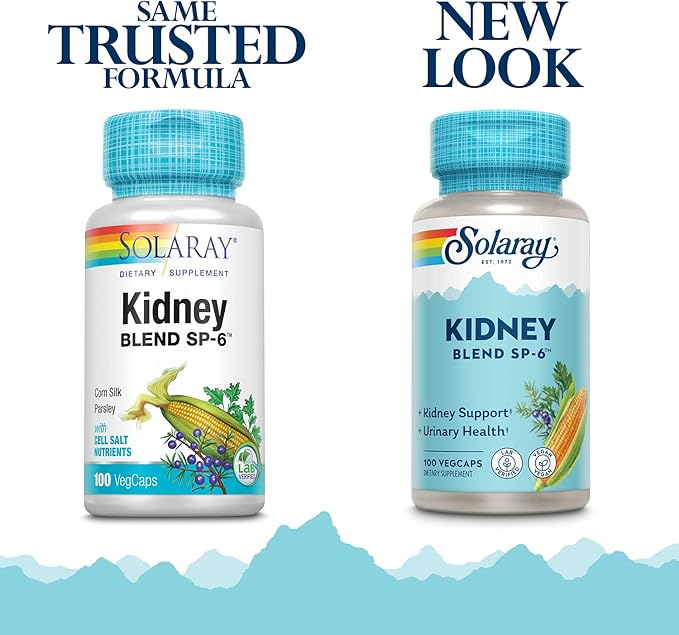 Solaray Kidney Blend SP-6 - Herbal Support Supplement for Women & Men w/ Uva Ursi, Parsley, Juniper, Corn Silk & Cell Salt Nutrients to Help Support Health & Wellness, Non-GMO - 100 Vegan Capsules